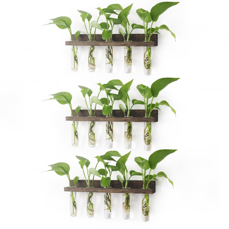 Renmxj Plant Propagation Station Tubes  3 Tiered 15 Wall Hanging Glass Test Tubes Vase Planter for Hydroponic Home Garden Office Decor  Gardening Gifts for Women Plant Lover - Brown - Image 1